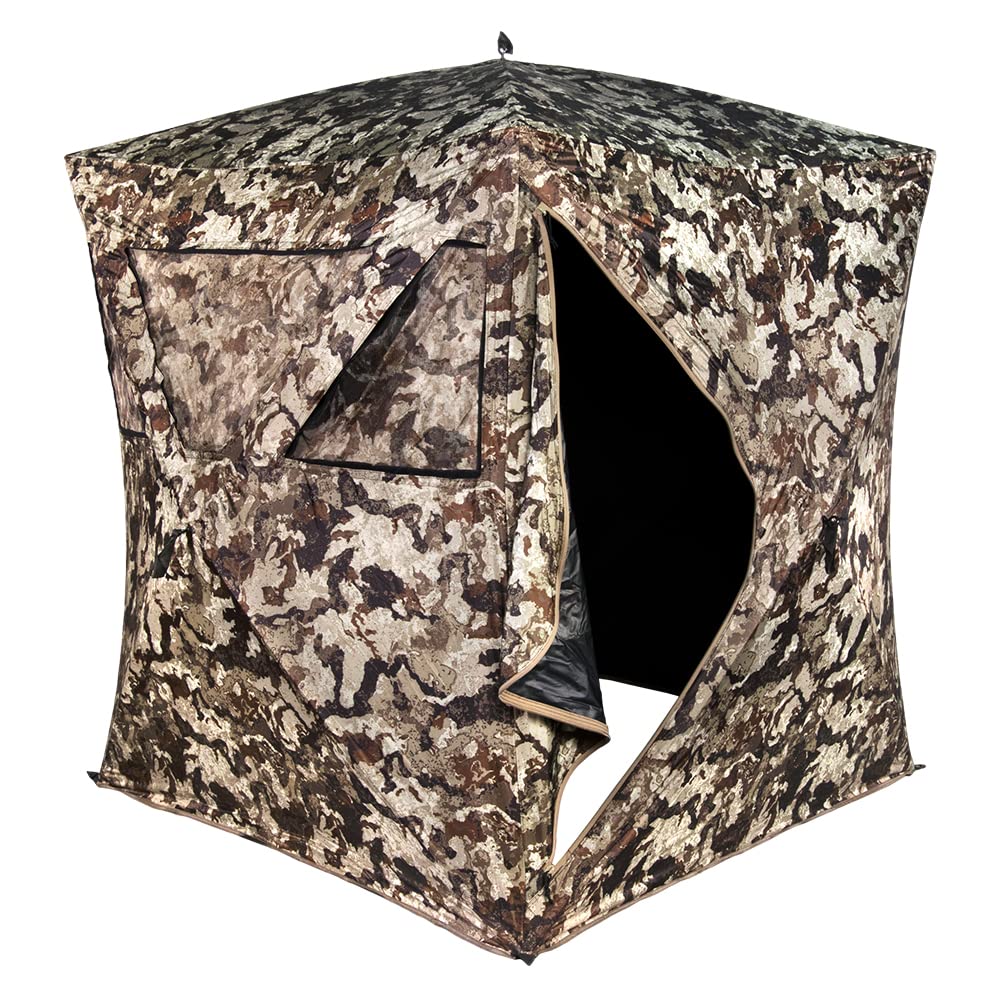 Muddy Hunting Whitetail Deer Buck Hog Watertight 300D Fabric Standing Height 66” Veil Camo Pattern Three Person Ground Blind - Image 3