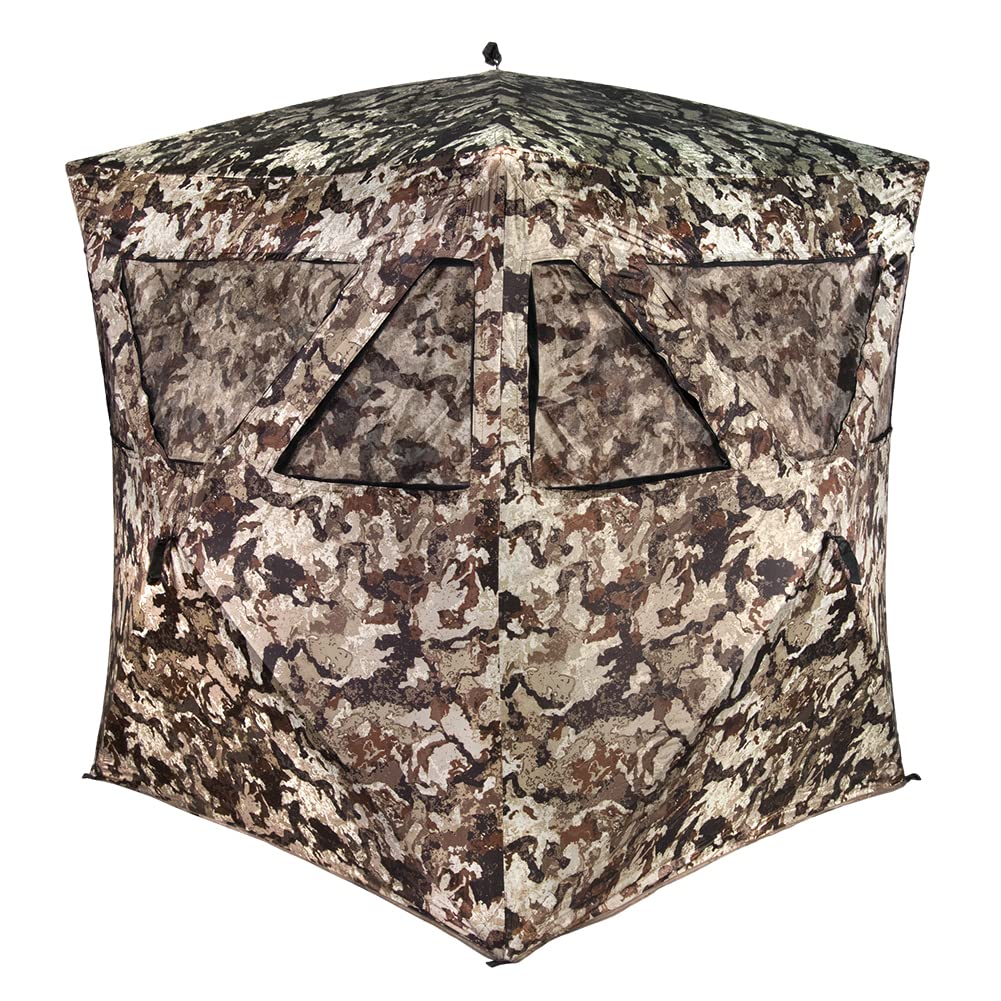 Muddy Hunting Whitetail Deer Buck Hog Watertight 300D Fabric Standing Height 66” Veil Camo Pattern Three Person Ground Blind - Image 4