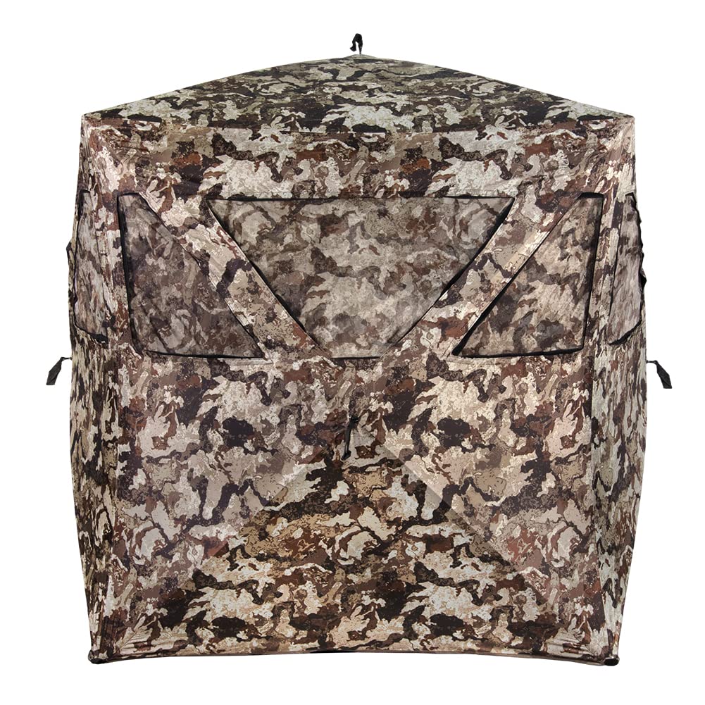 Muddy Hunting Whitetail Deer Buck Hog Watertight 300D Fabric Standing Height 66” Veil Camo Pattern Three Person Ground Blind - Image 5