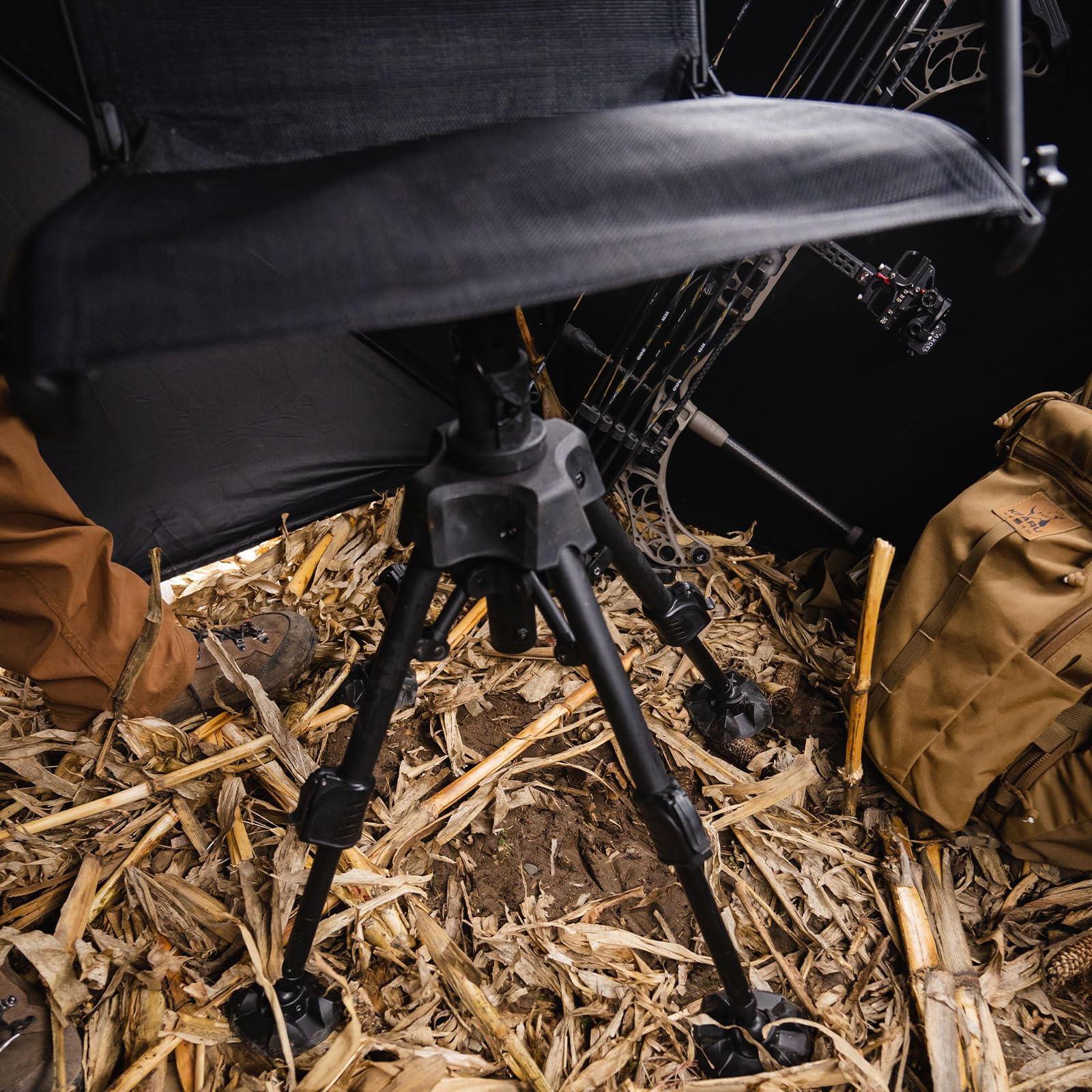 Muddy Swivel Ground Seat with Adjustable Legs - Durable Foldable Portable Hunting Outdoor 360 Degree Flex-Tek Seat with Integrated Armrests & Removable Carry Strap, 300 Lbs. Maximum Capacity - Image 4